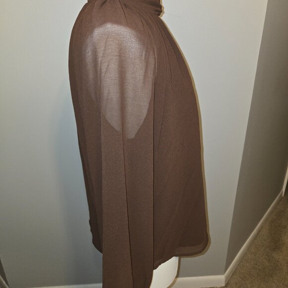 Banana Republic Brown Chiffon Long Sleeve Mock Neck Keyhole Blouse - Picture 3 of 7